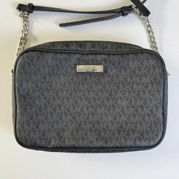 MICHAEL KORS Jet Set East West Crossbody Bag Black MK Signature Top Zip Purse - Picture 3 of 16